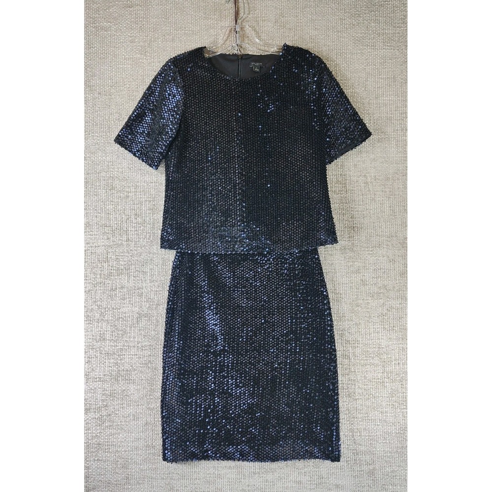 Ann Taylor Sequin Top & Skirt Set Womens SP Black Party New Years Cruise EUC